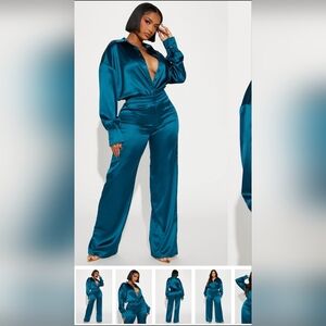 Elegant Teal Satin Jumpsuit